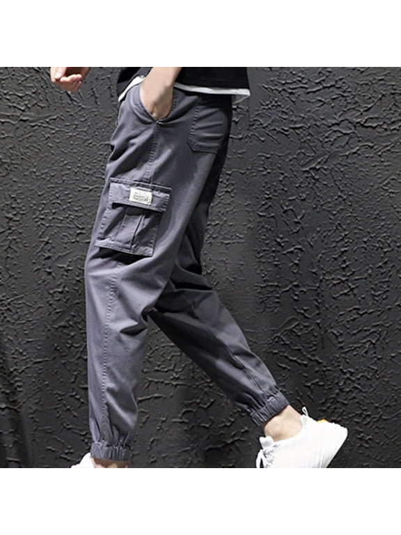 Cargo Pants for Men Big and Tall L-5X Plus Size Drawstring Jogger Tapered Work Trousers Pockets Casual Solid Loose Elastic Waist Athletic Hiking Pant
