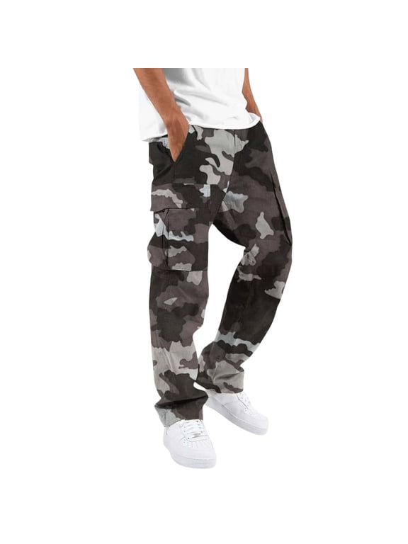 Cargo Pants for Men Camo Pants Straight Regular Fit Work Pants Multi Pockets Outdoor Hiking Jogger Trousers