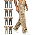 thumbnail image 1 of Cargo Pants for Men Camouflage Print Straight Leg Drawstring Elastic Waist Multiple Pockets Outdoor Pants, 1 of 7