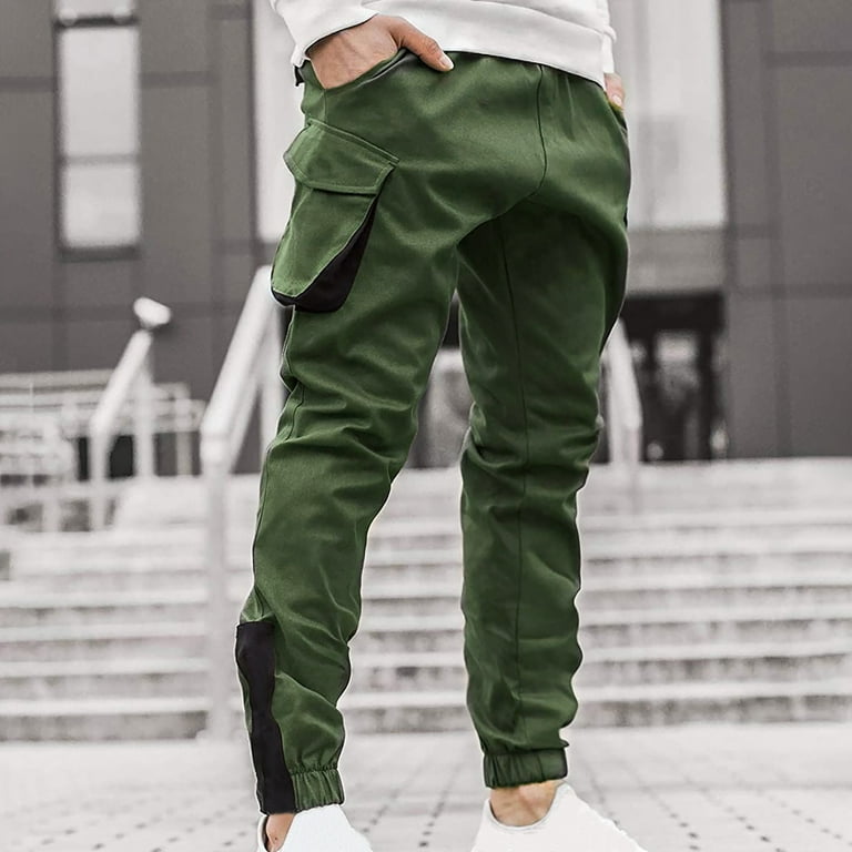 Cargo Pants for Men Casual Cotton Striped Tapered Jogger Pants Multi Pocket  Slim Fit Elastic Waist Drawstring Work Trouser