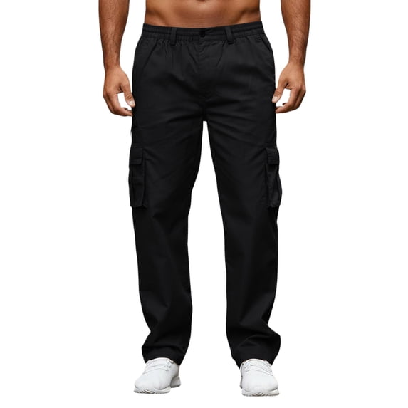 Cargo Pants for Men Casual Lightweight Relaxed Fit Stretch Elastic Waist Work Pants Black L