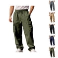 thumbnail image 1 of Cargo Pants for Men Elastic Waist Drawstring Loose Fit Straight Leg Casual Pants with Pockets Trousers, 1 of 1