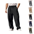 thumbnail image 1 of Cargo Pants for Men Elastic Waist Drawstring Loose Fit Straight Leg Casual Pants with Pockets Trousers, 1 of 1