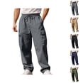thumbnail image 1 of Cargo Pants for Men Elastic Waist Drawstring Loose Fit Straight Leg Casual Pants with Pockets Trousers, 1 of 1