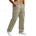thumbnail image 1 of Cargo Pants for Men Elastic Waist Work Pants with Drawstring Multi Pockets Hiking Lightweight Tactical Trousers Beige L, 1 of 9
