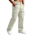 thumbnail image 1 of Cargo Pants for Men Elastic Waist Work Pants with Drawstring Multi Pockets Hiking Lightweight Tactical Trousers White L, 1 of 9