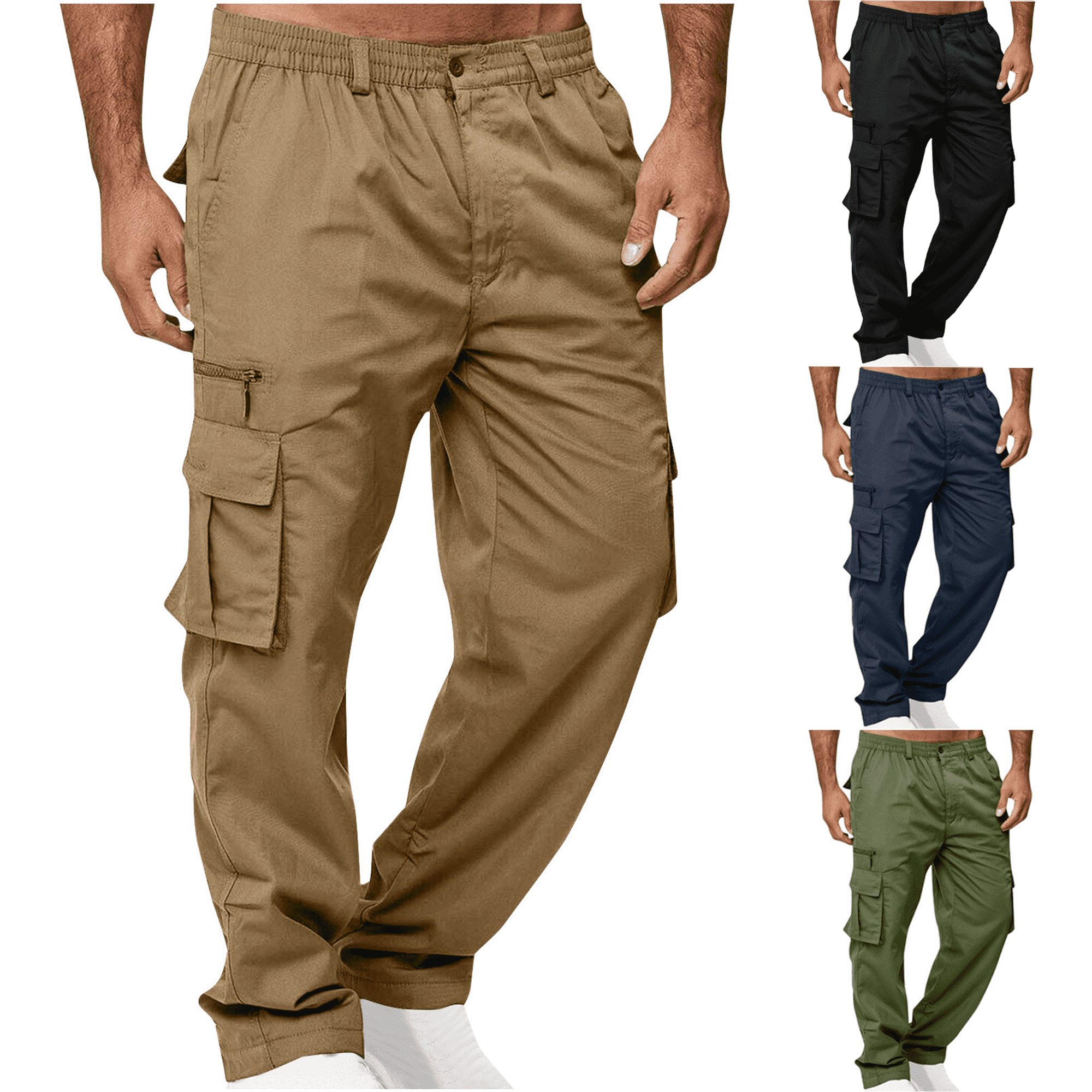 Cargo Pants for Men Khaki Pants Straight Slim Fit Uniform Pants Multiple Pockets Outdoor Hiking Jogger Trousers