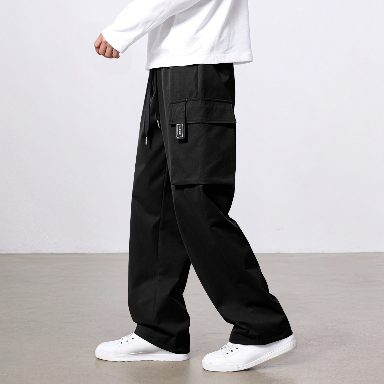 Cargo Pants for Men Loose Fit Straight Leg Blend Solid Color Multiple ...