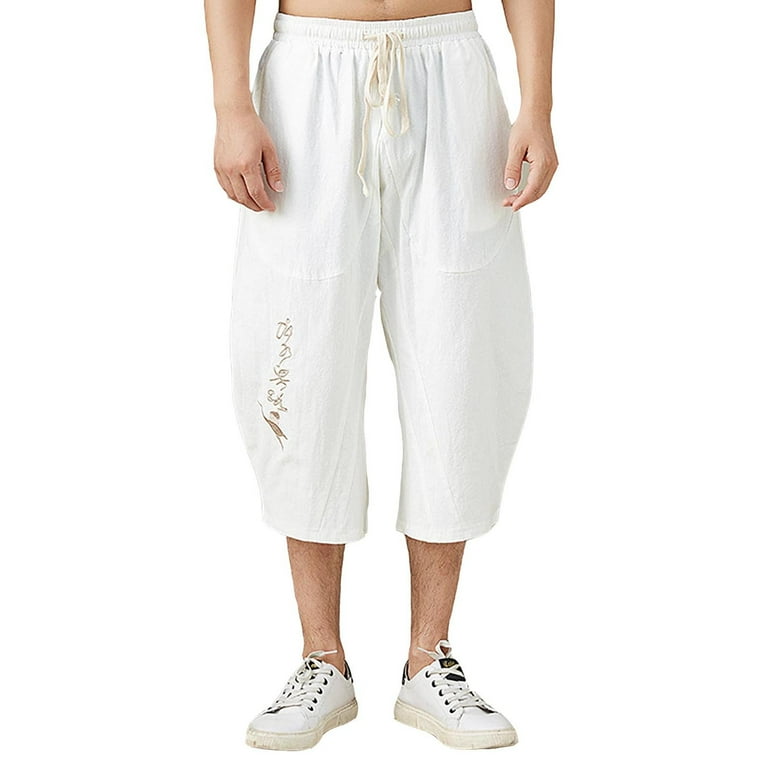 Linen Trousers Mens Cropped White Pants Cargo Pants For Men Men's