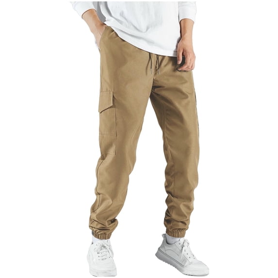 Cargo Pants for Men Multi-Pocket Hiking Climbing Outdoor Elastic Waist Drawstring Trousers Fathers Gift