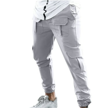 Cargo Pants for Men Multi Pockets Drawstring Elastic Waist Work Trousers Classic Solid Relaxed Tapered Leg Comfort Loose Outdoor Jogger Hiking Pant