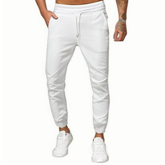 Cargo Pants for Men Ofreoo Man Solid ColorDrawstring Pockets Binding Leg Trousers Great Gifts for Less