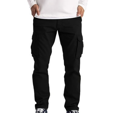 Cargo Pants for Men Outdoor Hiking Joggers Casual Drawstring Tactical Cotton Pants with Multi Pockets Black 2XL