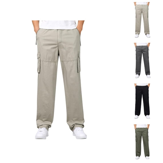Cargo Pants for Men Plus Size Elastic Waist Loose Fit Cotton Casual Pants with Pockets Trousers