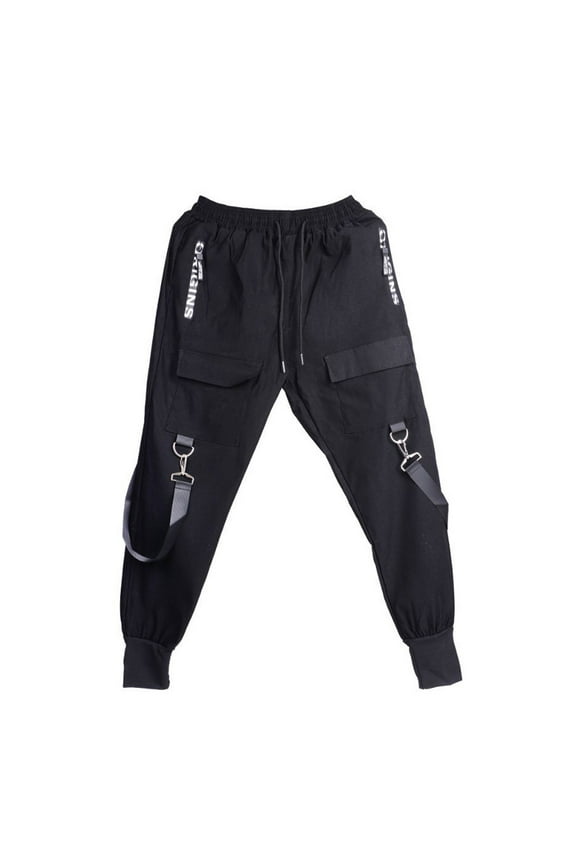 Cargo Pants for Men QIPOPIQ Clearance,Men's Pockets Pencil Pants Hip Hop Patchwork Ripped Sweatpants Black L