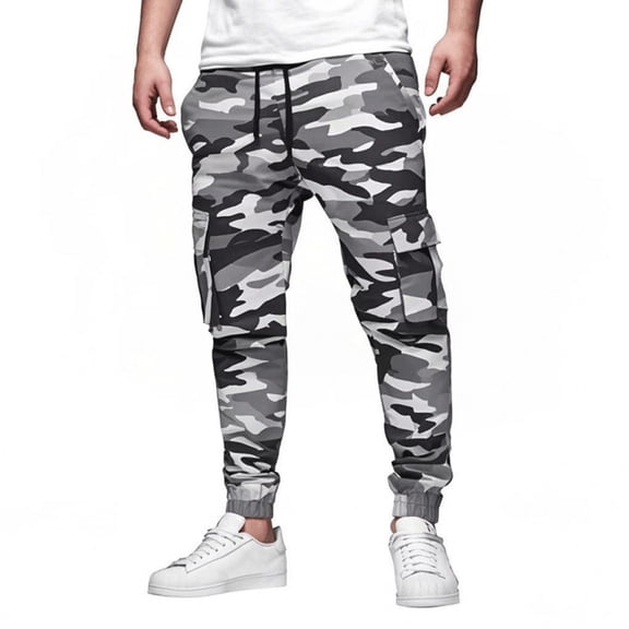 Cargo Pants for Men Relaxed Fit Casual Camo Pants Drawstring Elastic Waist Jogger Sweatpants Outdoor Hiking Work Trousers with Pockets
