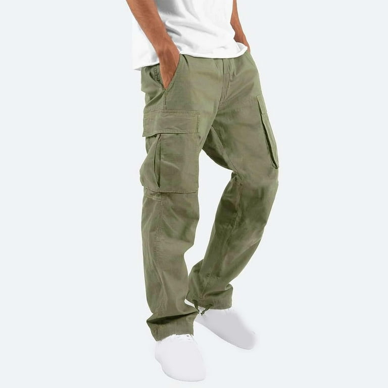 Cargo Pants for Men Relaxed Fit Causal Slim Beach Work Streetwear Khaki  Baggy Pants with Zipper Pockets 