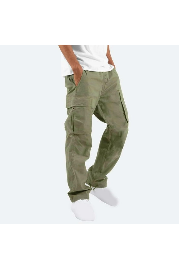 Cargo Pants for Men Relaxed Fit Causal Slim Beach Work Streetwear Khaki Baggy Pants with Zipper Pockets