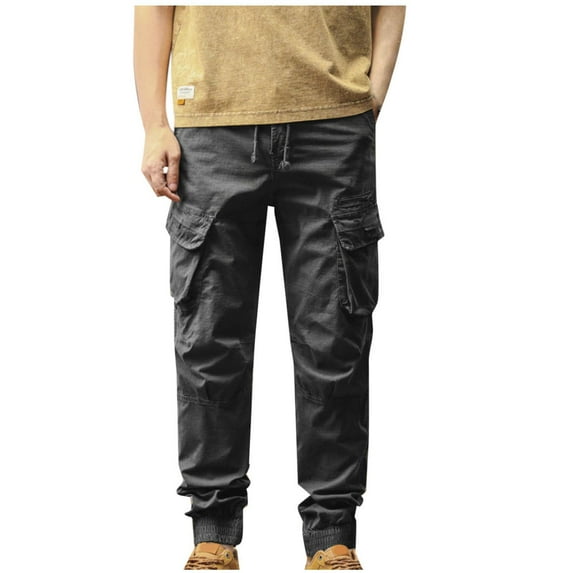 Cargo Pants for Men Relaxed Fit Elastic Waist Blended Breathable Comfortable Soft Beach Casual Full Length Pants Jogging Sweatpants Pants Gray M