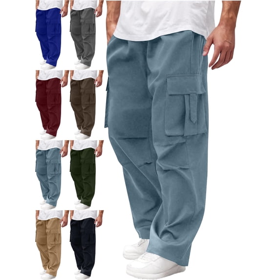 Cargo Pants for Men Relaxed Fit Straight Leg Solid Color Multi Pocket Workwear Pants