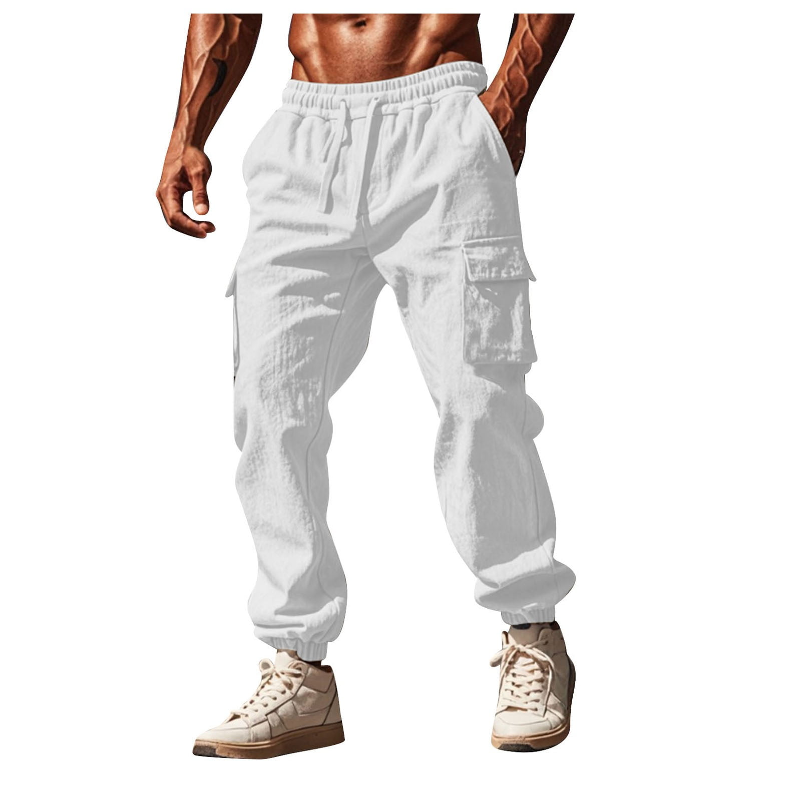 Cargo Pants for Men Relaxed Fit with Multi-Pocket Elastic-Waist Outdoor ...