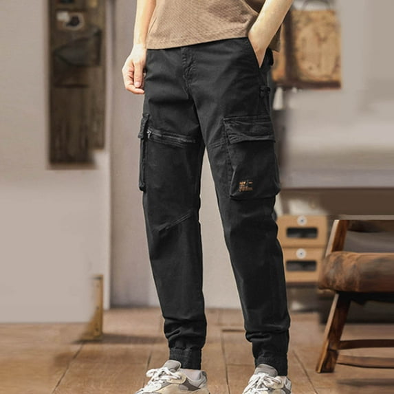Cargo Pants for Men Relaxed Slim-Fit Tapered Leg Work Pant with Pockets Casual Solid Color Elastic Waist Athletic Hiking Fishing Trousers