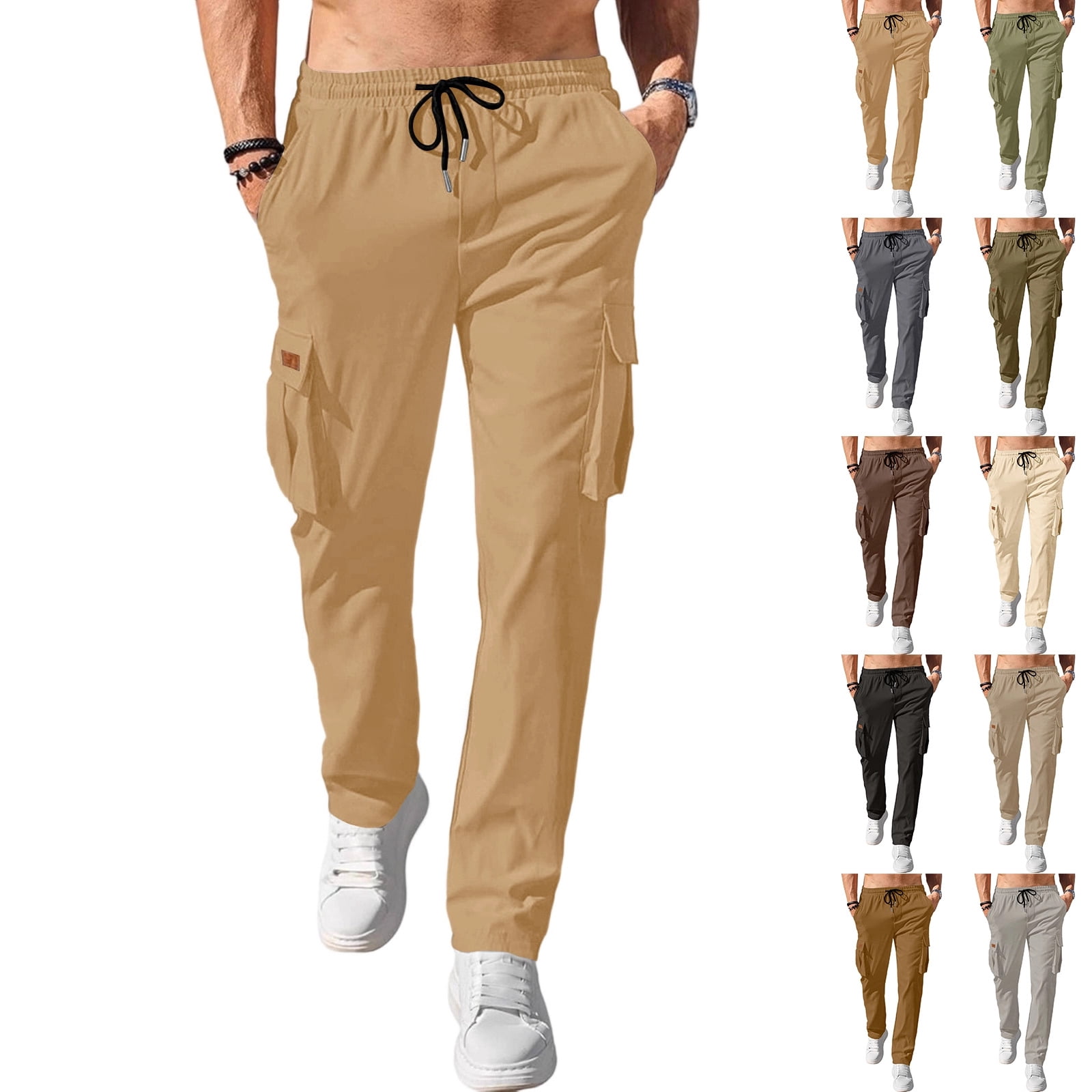 Cargo Pants for Men Slim Fit Drawstring Big and Tall Hiking Pants ...