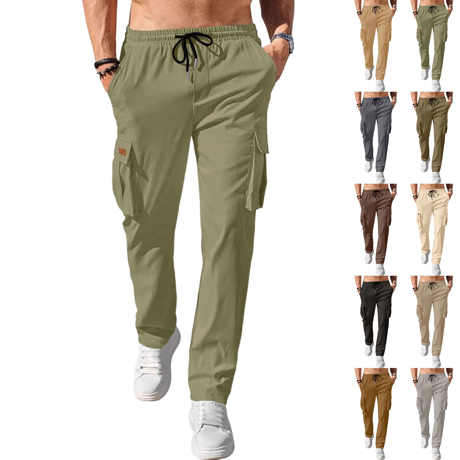 Cargo Pants for Men Slim Fit Drawstring Big and Tall Hiking Pants ...