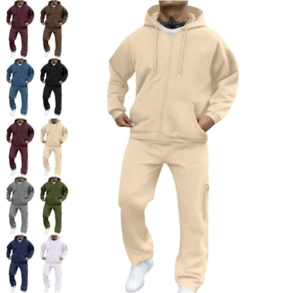 Lenago,Men's Tracksuits Sweatsuits for Men Pullover Hooded Sports Sweat Track Suits 2 Piece Casual Athletic Jogging Warm Up Full Zip Sets Long Sleeve Trousers Two-Piece Elastic Waist Tracksuit