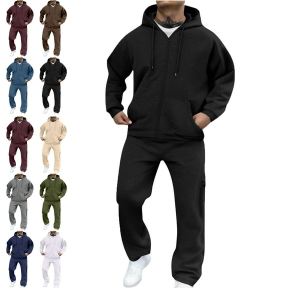 Lenago,Men's Tracksuits Sweatsuits for Men Pullover Hooded Sports Sweat Track Suits 2 Piece Casual Athletic Jogging Warm Up Full Zip Sets Long Sleeve Trousers Two-Piece Elastic Waist Tracksuit