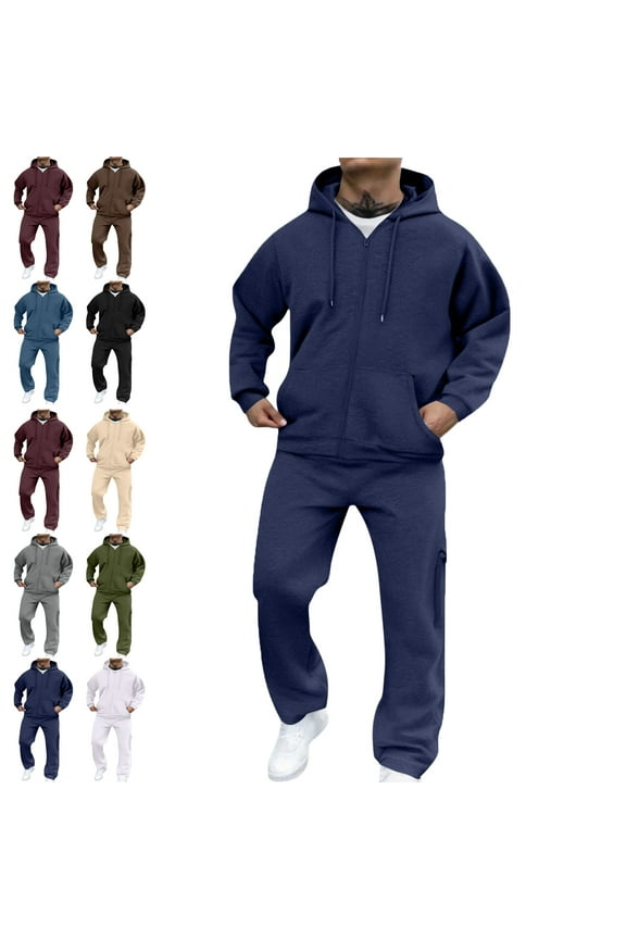 ,Men's Tracksuits Sweatsuits for Men Pullover Hooded Sports Sweat Track Suits 2 Piece Casual Athletic Jogging Warm Up Full Zip Sets Long Sleeve Trousers Two-Piece Elastic Waist Tracksuit
