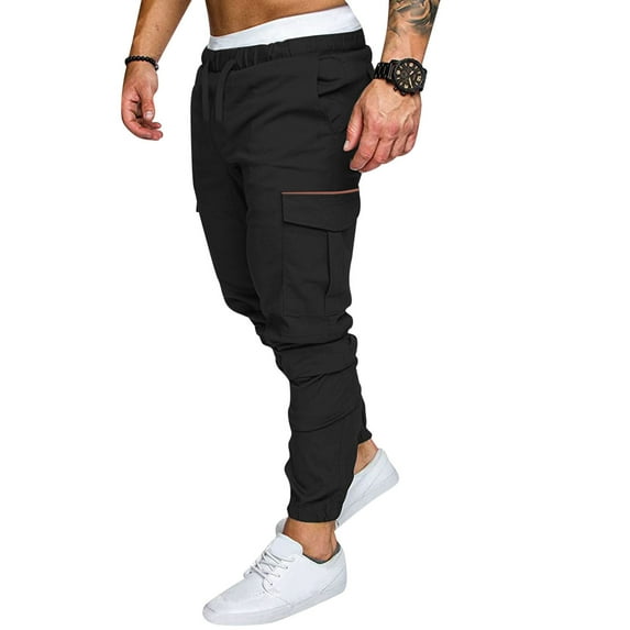 Cargo Pants for Men Sports Active Woven Pocket Foot Rope Solid Color Sweat Pants Cargo Tie Casual Versatile Outdoor Sweatpants