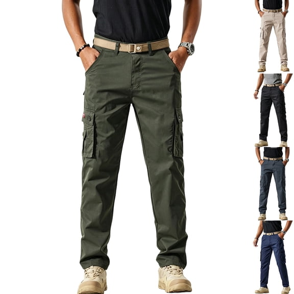 Cargo Pants for Men, Straight Leg Elastic Waist Relaxed Fit, Fall Outdoor Hiking Work Trousers, 30-38