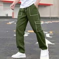 thumbnail image 1 of Cargo Pants for Men Straight Leg Hiking Trousers with Pockets and Drawstring Elastic Waist Solid Color Relaxed Workout Workwear Pant, 1 of 6