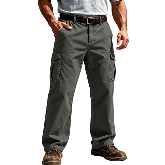 Cargo Pants for Men Tie Waisted Work Athletic Trousers Casual Workout Hiking Tactical Pants with Multi Pockets_Dark Gray_XL