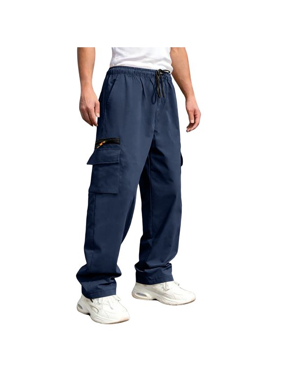 Cargo Pants for Men Waterproof Stretch Waistband Cargo Pants Ripstop Breathable Military Hiking Joggers with Pockets Quick Dry Trousers,Blue 2XL