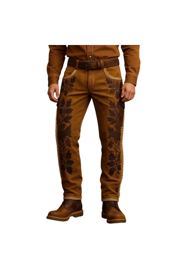 Cargo Pants for Men Western Punk Work Multiple Pockets Outdoor Hiking Casual Cowboy Trousers Coffee S