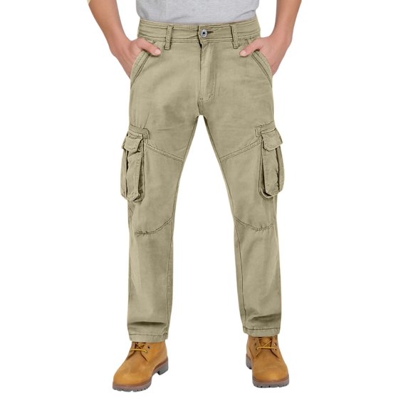Cargo Pants for Men with Multi-Pockets Straight Leg Drawstring Bottom Trousers Mens Casual Solid Color Mid Waisted Relaxed Athletic Workout Pant