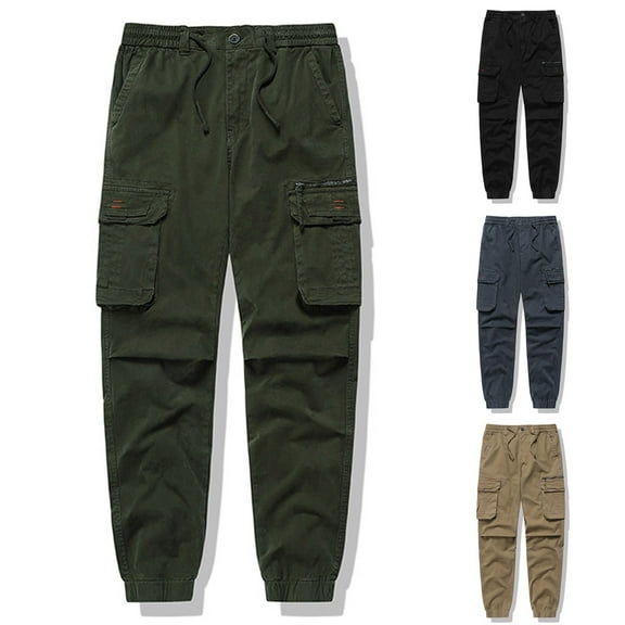 Cargo Pants for Men with Pockets Ball and Tall Elastic Waist Trousers Men Fashion Casual Comfy Solid Drawstring Full Length Pants Black S
