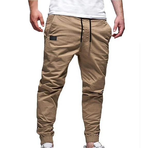Cargo Pants for Men with Pockets and Drawstring Elastic Waist Tapered Leg Work Trousers Mens Casual Solid Color Breathable Hiking Jogging Pant