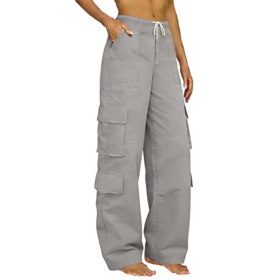 Cargo Pants for Women 2026 Trendy Streetwear Pockets Straight Leg Stretchy Loose Fit Women's Sweatpants Grey