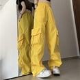 thumbnail image 1 of Cargo Pants for Women Baggy Casual Wide Leg Streetwear High Waisted Parachute Pants Outdoor Hiking Trousers Yellow XXL, 1 of 3