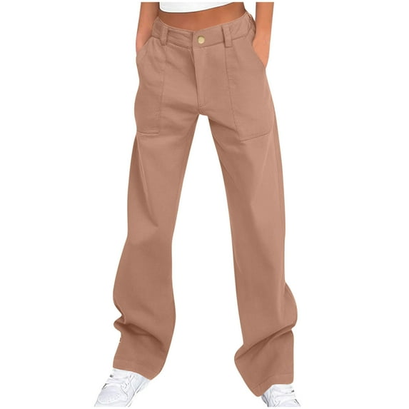 Cargo Pants for Women Casual High Waisted Baggy Pant Stretchy Wide Leg Button Trousers with Multiple Pockets Pink M