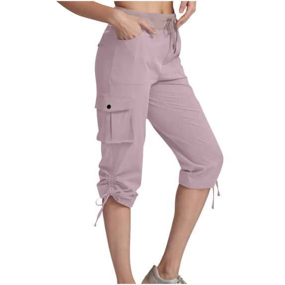 Cargo Pants for Women Casual Solid Color Baggy Drawstring Comfy Athletic Joggers Pants with Multi Pockets Purple M