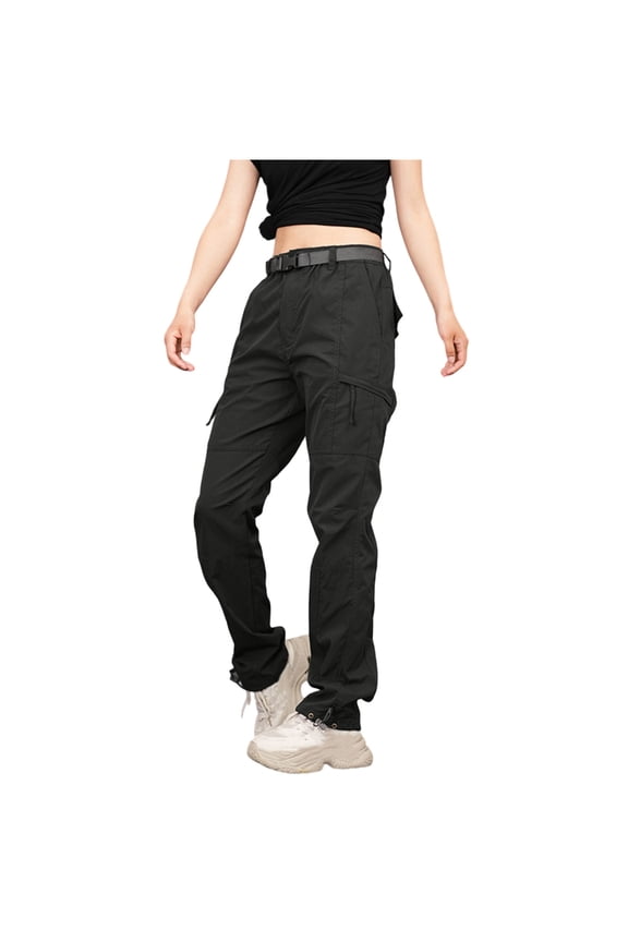 Cargo Pants for Women Causal Outdoor Pant With Pockets Sherpa Lined Climbing High Waist Comfy Cotton Trousers (L, Black)