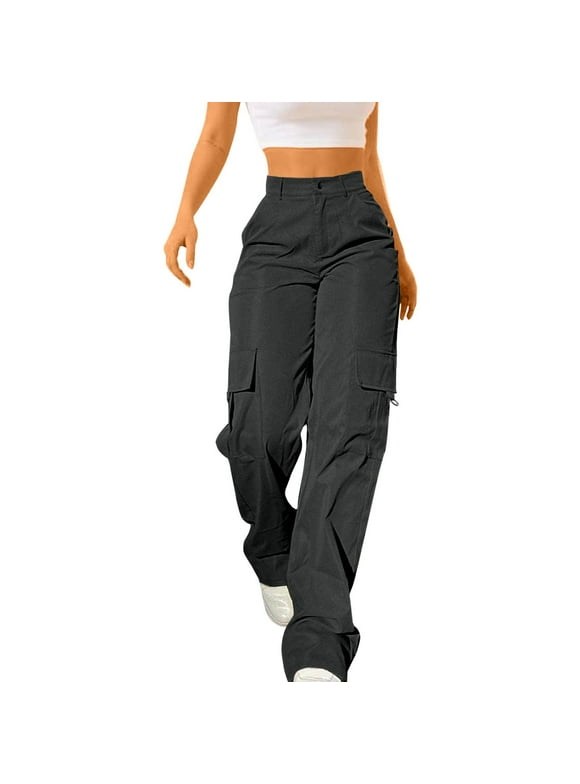 Cargo Pants for Women Daily Solid Color Loose Casual Pants Elastic Waist Straight Long Trousers