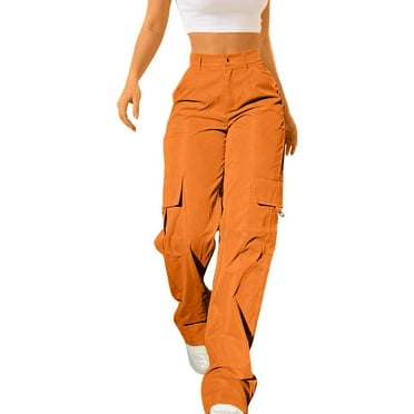 Cargo Pants for Women Daily Solid Color Loose Casual Pants Elastic Waist Straight Long Trousers