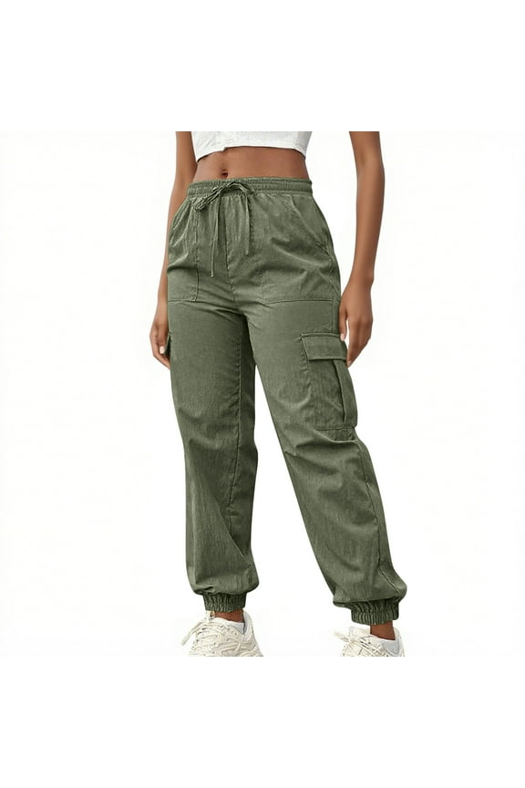 Cargo Pants for Women Drawstring Ankle Cuffs Stretch High Waisted Parachute Multi Pockets Cinch Bottom Casual