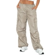 JXZOM Cargo Pants for Women Drawstring Solid Baggy Trousers with Pockets Y2k 90s Hip Hop Joggers