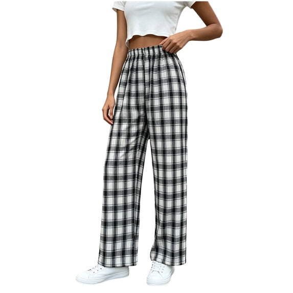 Cargo Pants for Women Fashion Women Casual High Waist Pants Pants Comfortable Casual Pants Plaid Straight Leg Pants White Free Size
